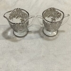 Elegant Floral Glass Creamer and Sugar Set